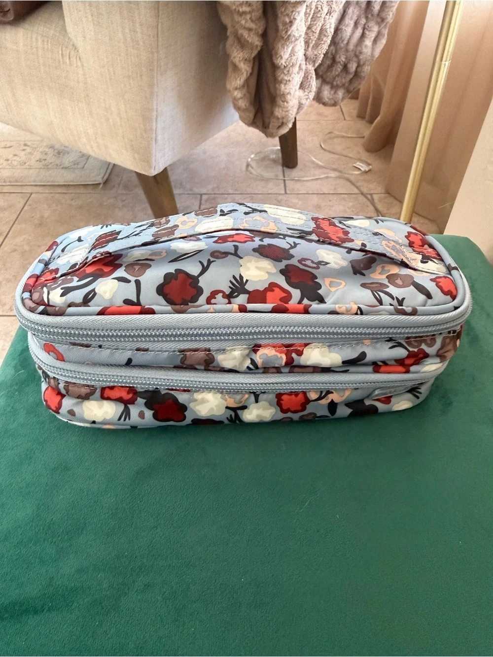 Lug Double Decker Double-Zip Cosmetic Bag - Light Blue Floral
